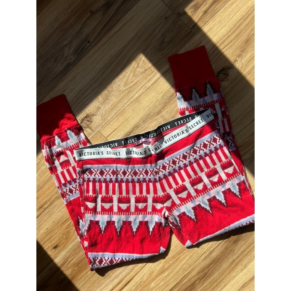 Victoria's Secret Thermal Pajama Leggings Wm M Red Fair Isle Lounge Cozy Holiday